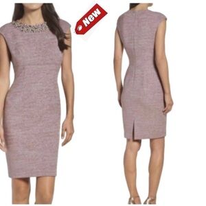 Eliza J Embellished Sparkle Knit Sheath Dress in Dusty Mauve Sz 2 NWT